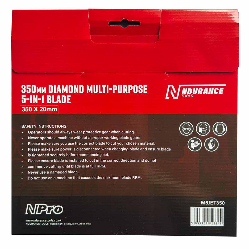 N-Durance M5JET350 5 in 1 Multi Purpose Diamond Blade 350 x 25mm