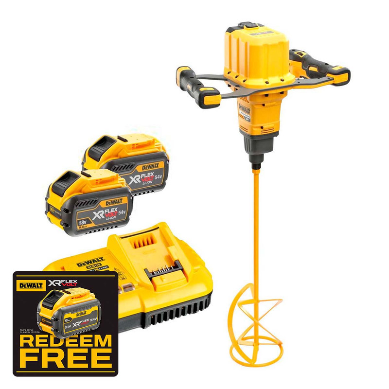DeWalt DCD240X2-GB 54V XR Flexvolt Paddle Mixer with 2x 9.0Ah Batteries & Charger