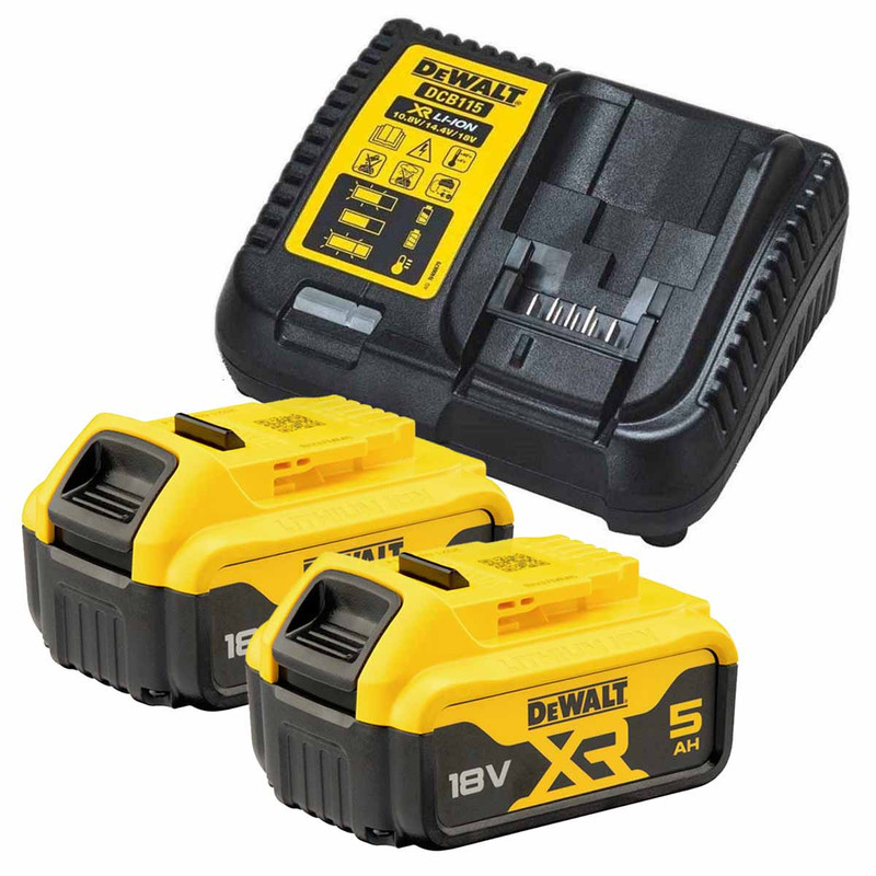 DeWalt 18v 2 x DCB184 5ah Batteries & DCB115 Fast charger Bundle