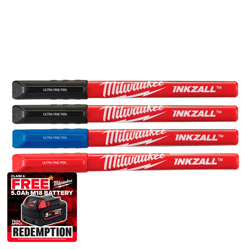 Milwaukee INKZALL™ Ultra Fine Tip Pens Assorted Colours (Pack 4) (MHT48223165)