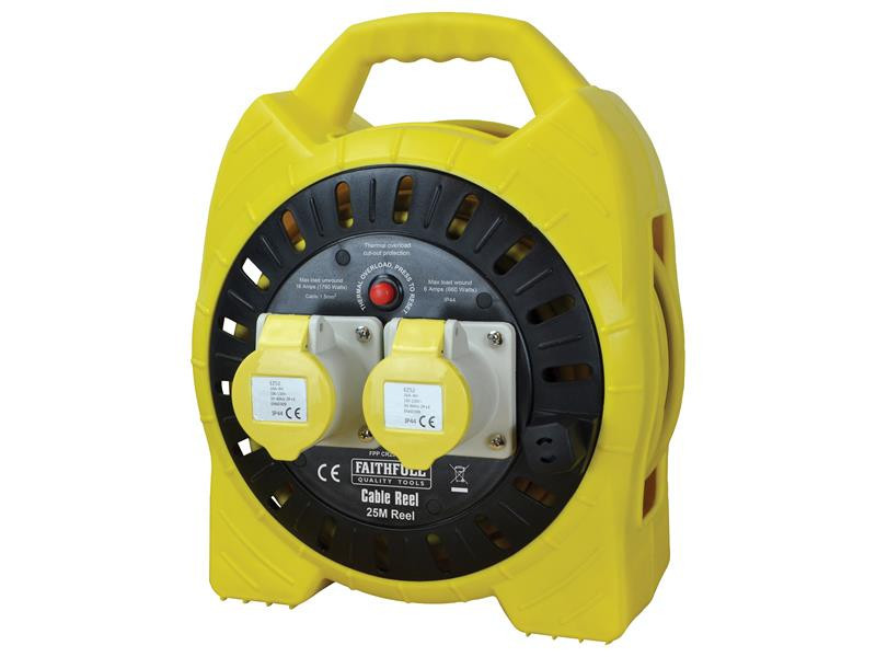 Faithfull Power Plus FPPCR25MSEL Enclosed Cable Reel 25m 16 amp 1.5mm Cable 110V | Toolden