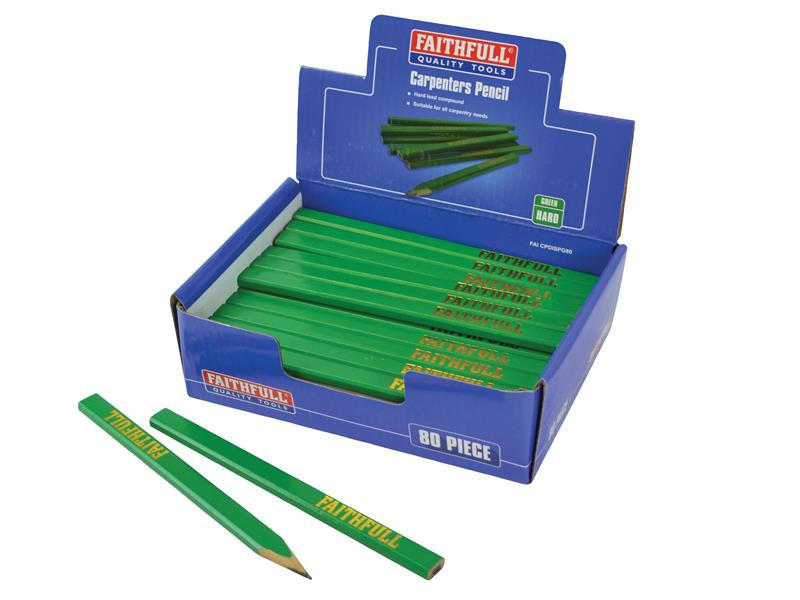 Faithfull FAICPDISPG80 Carpenters Pencils Display - Green / Hard (80) | Toolden