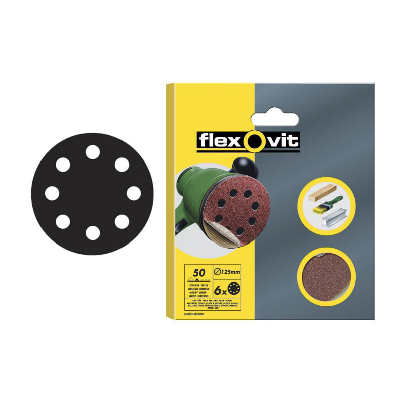Flexovit FLV26502 Hook & Loop Sanding Discs 125mm Assorted (Pack of 6)  | Toolden