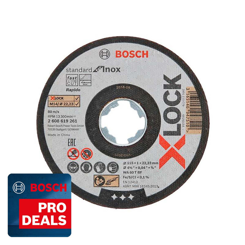 Bosch BSH619261 X-LOCK Standard Inox Cutting Disc 115 x 1 x 22.23mm | Toolden