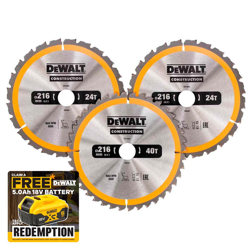 DeWalt DT1962 216mm 24/40T Circular Saw Blade 3pk From Toolden