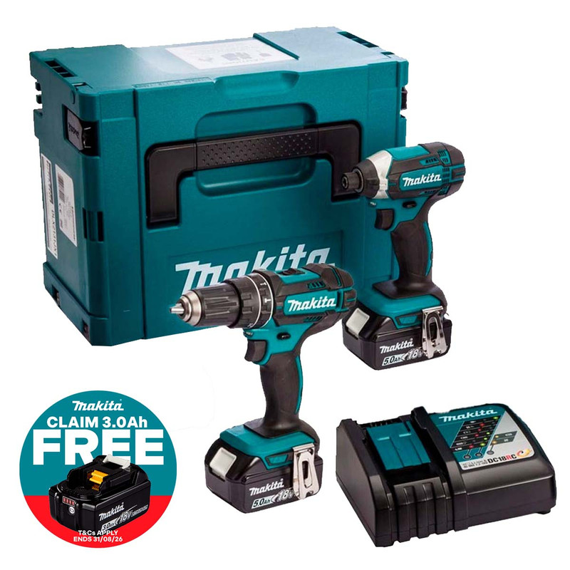 Makita DLX2131TJ 18V LXT Combi Drill & Impact Driver Twin Kit with 2x 5.0Ah Batteries