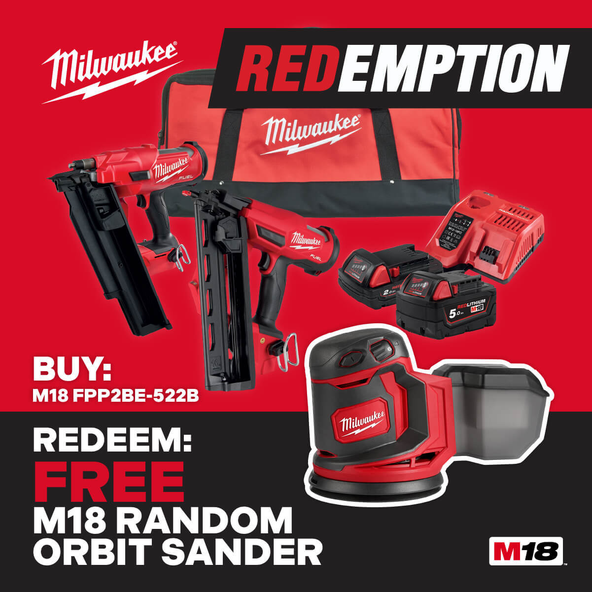 FREE M18BOS125-0 18V 125mm Random Orbital Sander