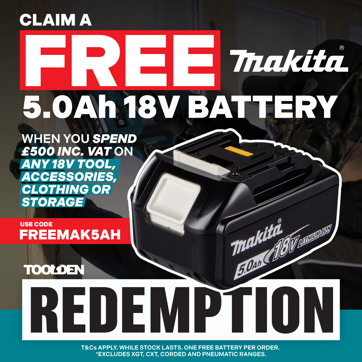 Free Makita BL1850 Battery Promotion