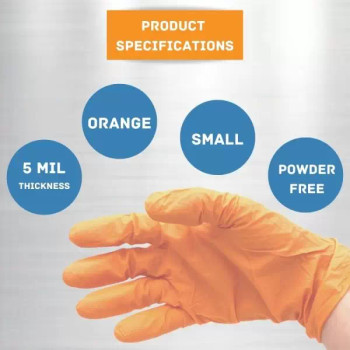 GLNMPFO5-S Orange 5 mil Nitrile EXAM Powder Free Gloves Small; 100 pcs box - Fully Textured