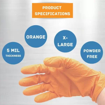 GLNMPFO5-XL Orange 5 mil Nitrile EXAM Powder Free Gloves XL; 100 pcs box - Fully Textured