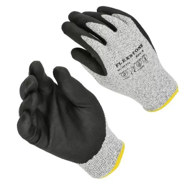 GLCR3-L LEVEL 3 Cut Resistant 13g Grey Knit Black Nitrile Dipped Glove-L 10 Dz pair MSTR