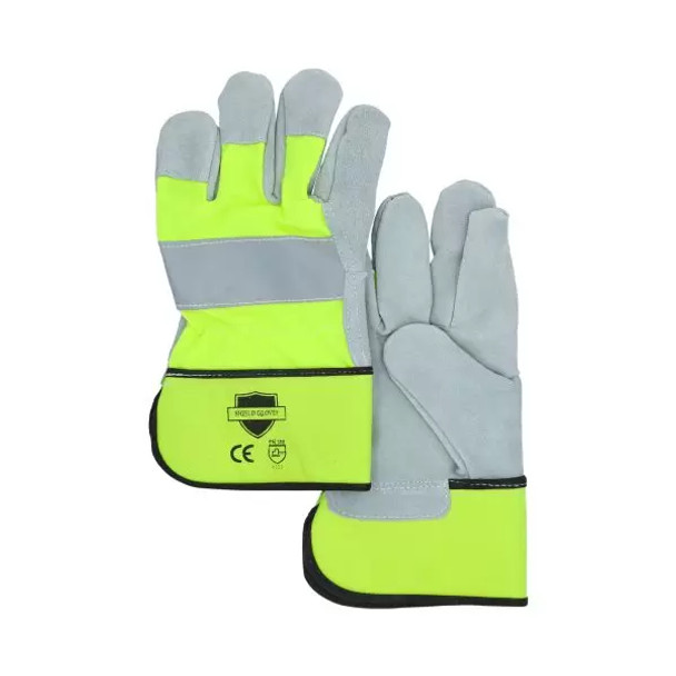 GLLW212DHV-MN HI-VIS Leather Palm w Reflective Tape - - LARGE 1 dozen pair  10 Dz pair MSTR