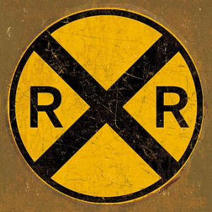 Railroad Crossing Tin Sign - Round Railroad Crossing Tin Sign - Round