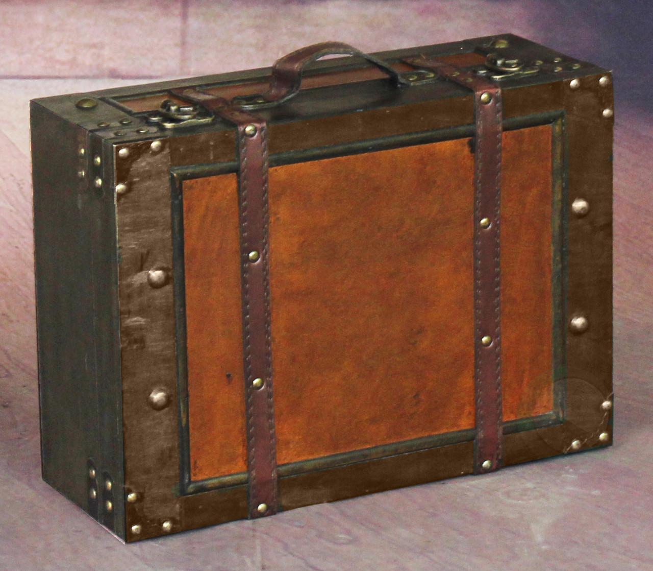 Vintiquewise Large Antique Cherry Style Steamer Trunk Decorative