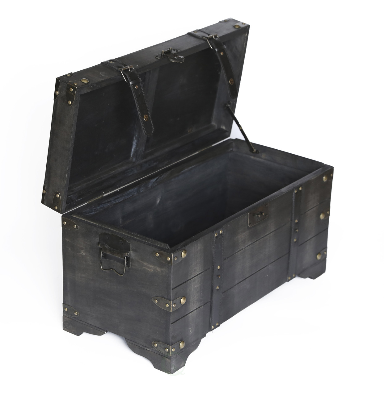 Vintiquewise Antique Style Black Wooden Steamer Trunk, Coffee Table