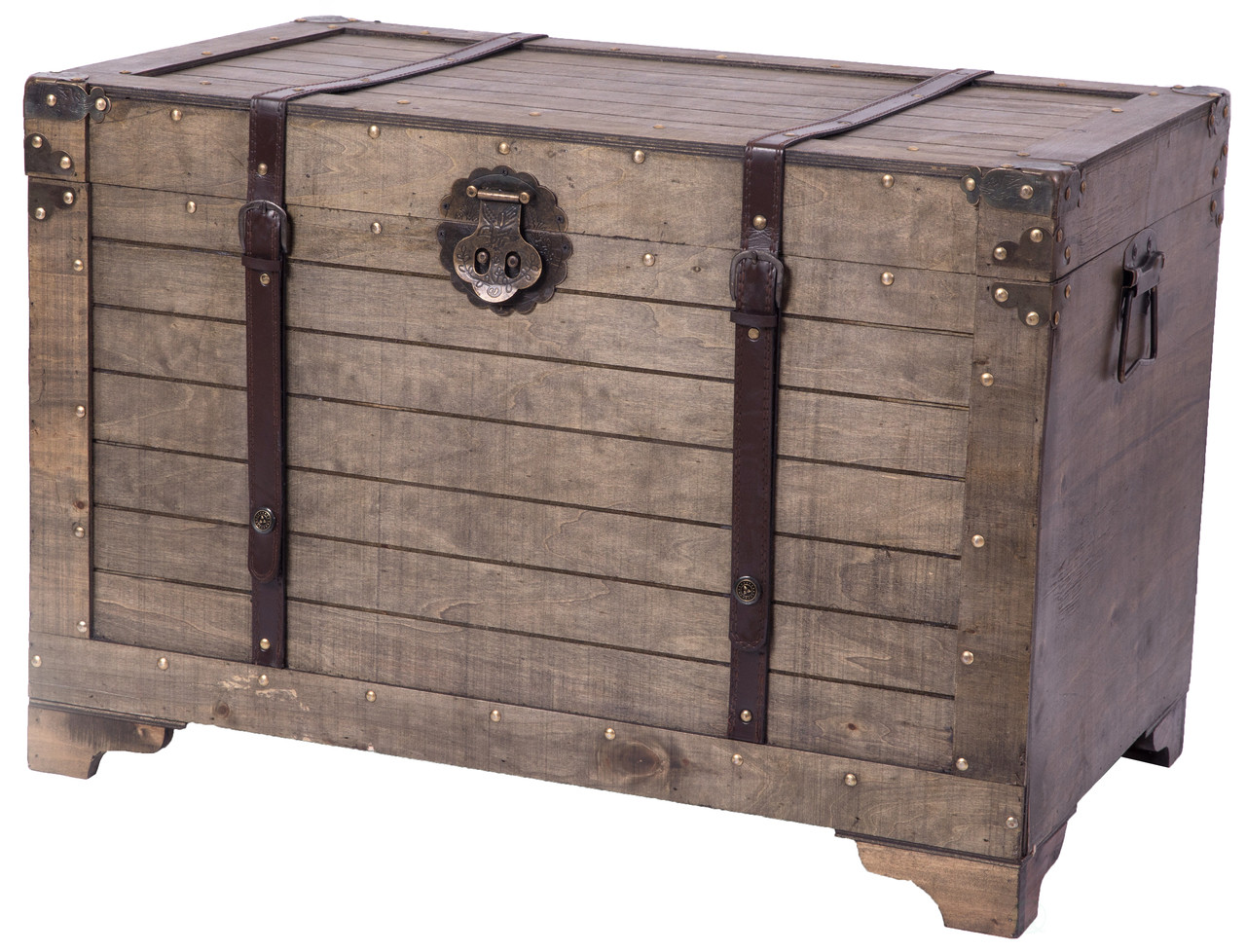 Victorian Leather Elm & Canvas Steamer Trunk Chest Coffee Table