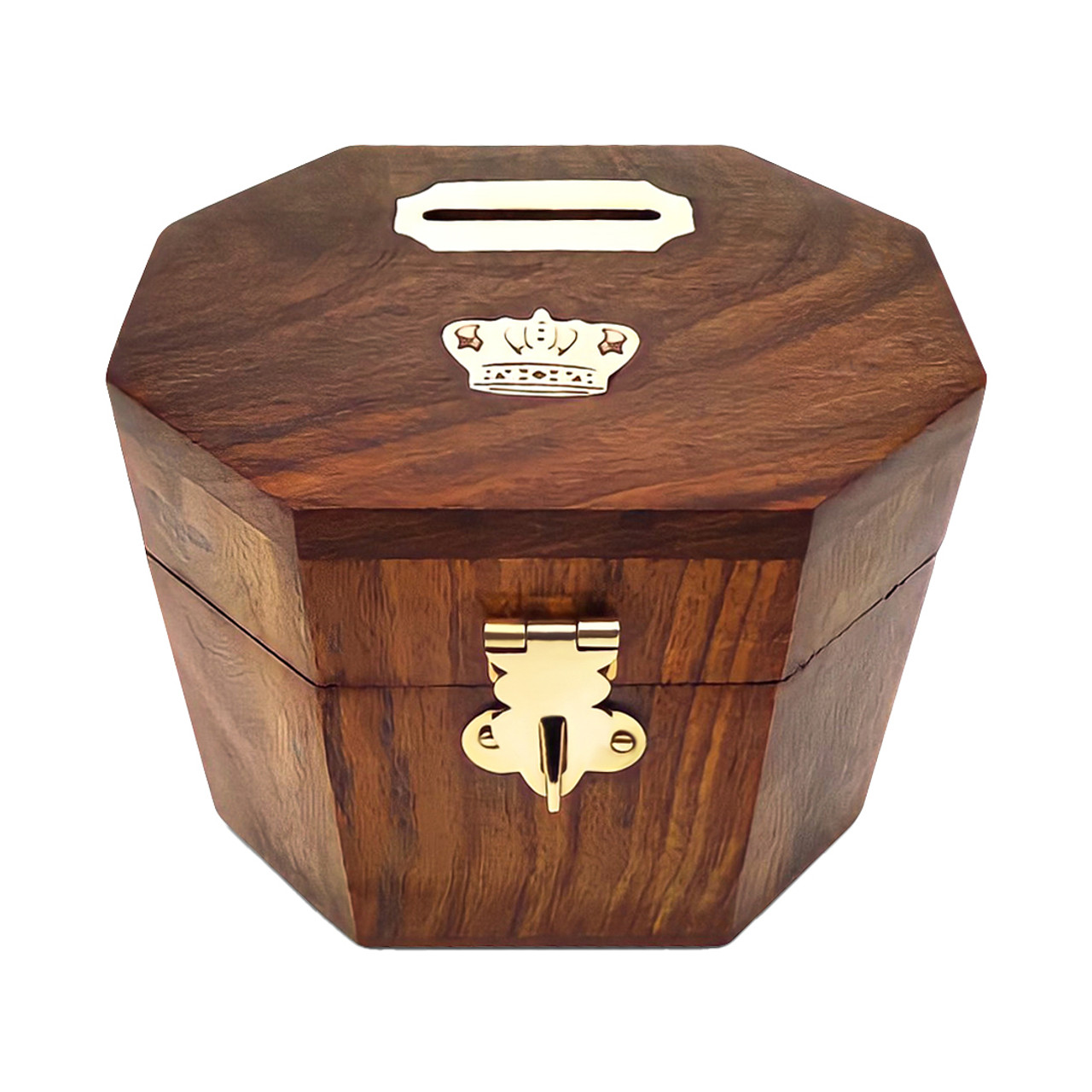 Vintiquewise QI004394 Wooden Decorative Coin Bank Money Saving Box Secured with Lockable Latch