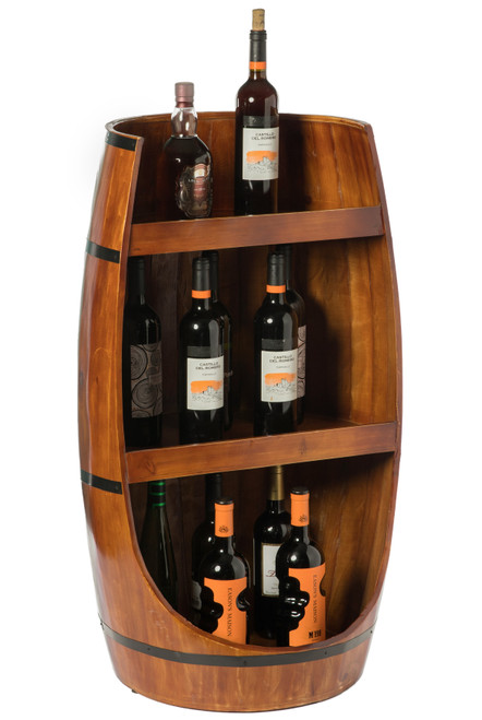 Rustic Wooden Wine Barrel Display Shelf Storage Stand