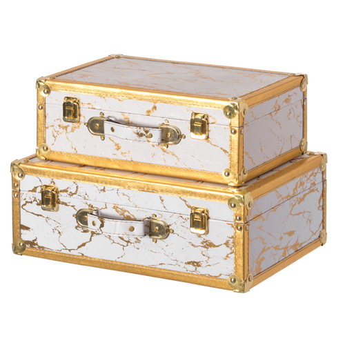 Set of 2 Luxury Marble White and Gold Hand Luggage Suitcase for Decor