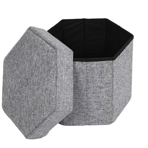 Decorative Grey Foldable Hexagon Ottoman for Living Room, Bedroom, Dining, Playroom or Office