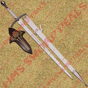White Glamdring Sword of Gandalf, known as Foe Hammer too, comes with wooden plaque and leather stitched scabbard
