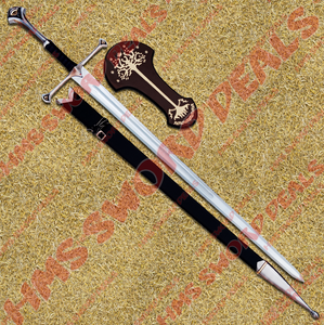Narsil Sword of Aragorn, also known as Anduril Sword, comes with wooden plaque and leather stitched scabbard