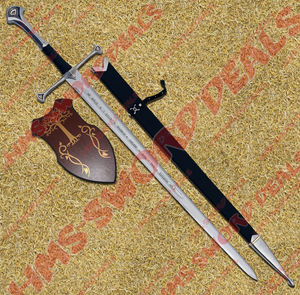 Narsil Sword of Aragorn, also known as Anduril Sword, comes with wooden plaque and leather stitched scabbard