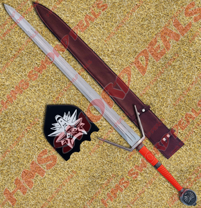 Witcher Sword of Geralt of Rivia, known as Witcher Steel Sword of Witcher, comes with wooden plaque and leather stitched scabbard