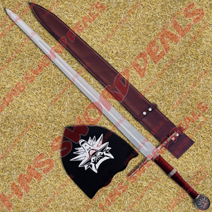Witcher Sword of Geralt of Rivia, known as Witcher Steel Sword of Witcher, comes with wooden plaque and leather stitched scabbard