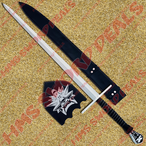 Witcher Sword of Geralt of Rivia, known as Witcher Steel Sword of Witcher, comes with wooden plaque and leather stitched scabbard
