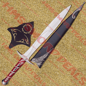 Sting Sword of Bilbo comes with wooden plaque and leather stitched scabbard