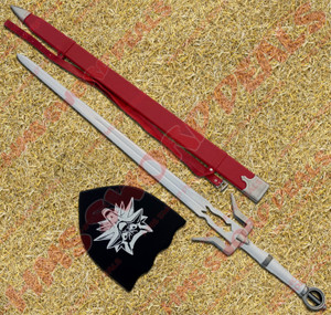Witcher Sword of Ciri, known as White Zireael Sword, comes with wooden plaque and red leather stitched scabbard
