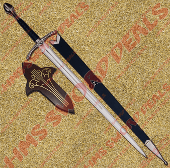 Black Glamdring Sword of Gandalf, known as Foe Hammer too, comes with wooden plaque and leather stitched scabbard