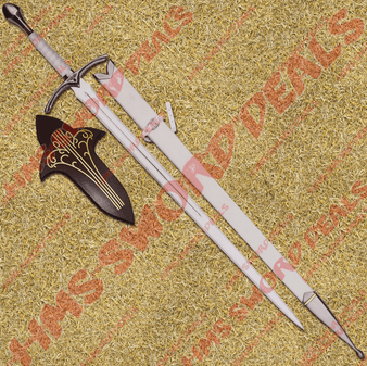 White Glamdring Sword of Gandalf, known as Foe Hammer too, comes with wooden plaque and leather stitched scabbard