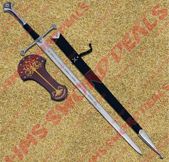 Narsil Sword of Aragorn, also known as Anduril Sword, comes with wooden plaque and leather stitched scabbard