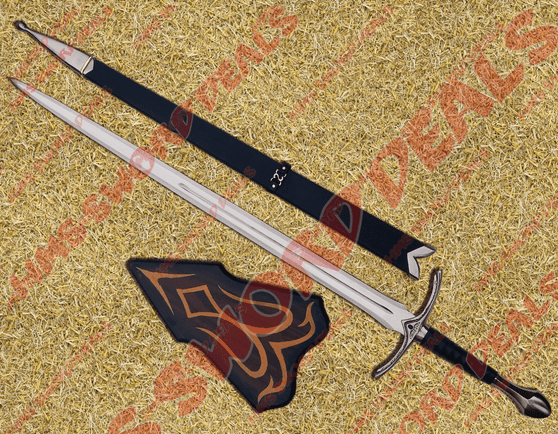 Black Glamdring Sword of Gandalf, known as Foe Hammer too, comes with wooden plaque and leather stitched scabbard