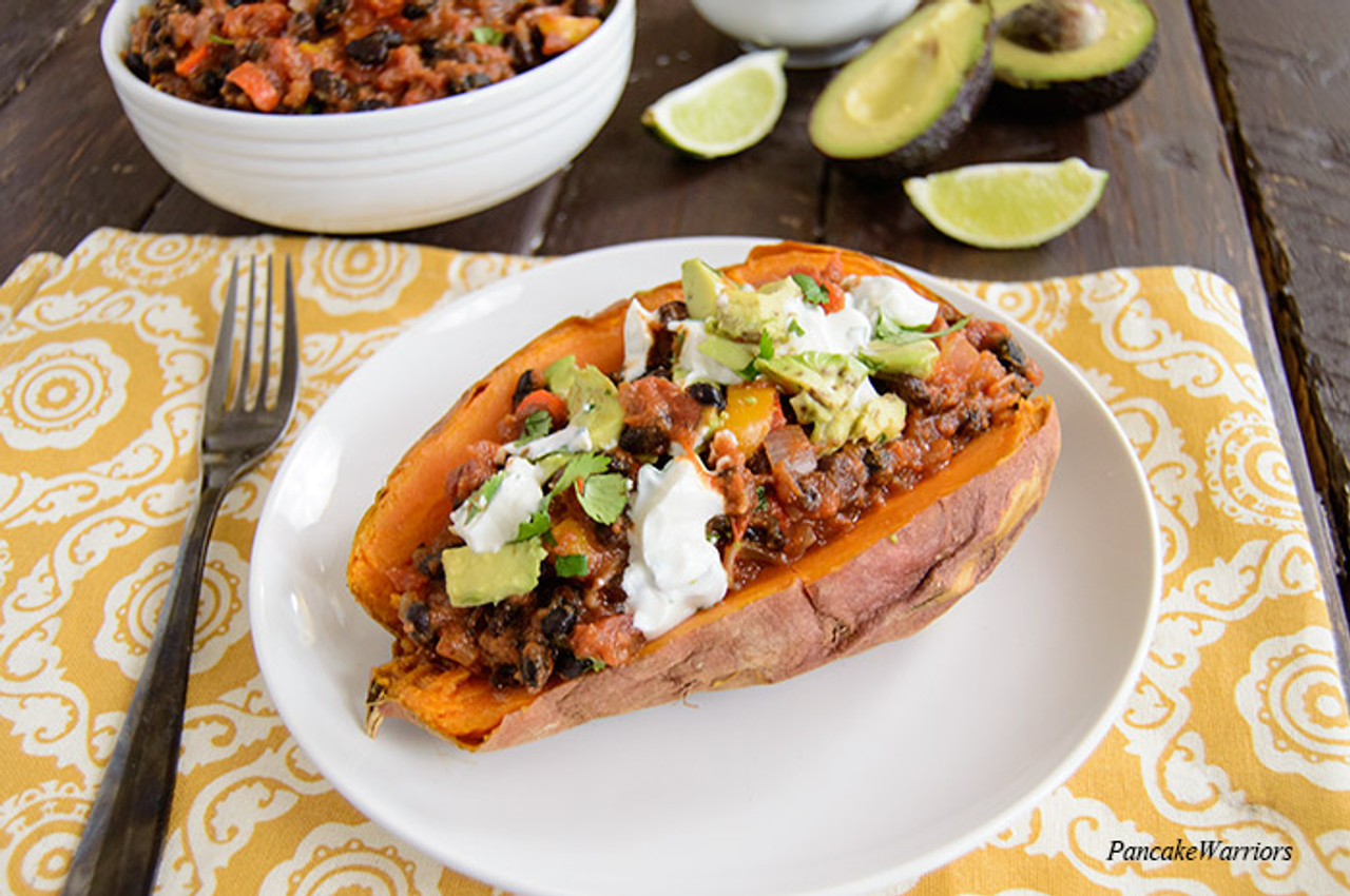 CHILI STUFFED SWEET POTATOES