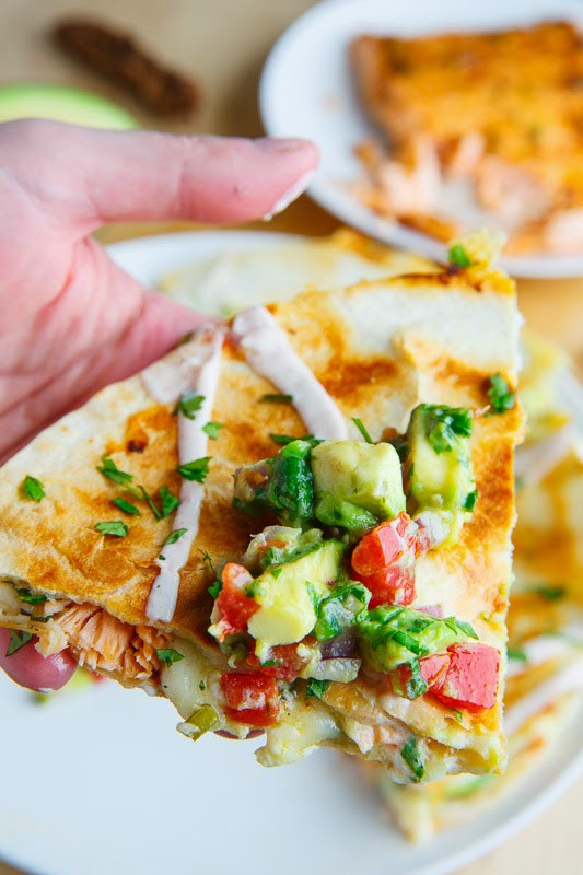 Chipotle Lime Salmon and Avocado Salsa Quesadillas
