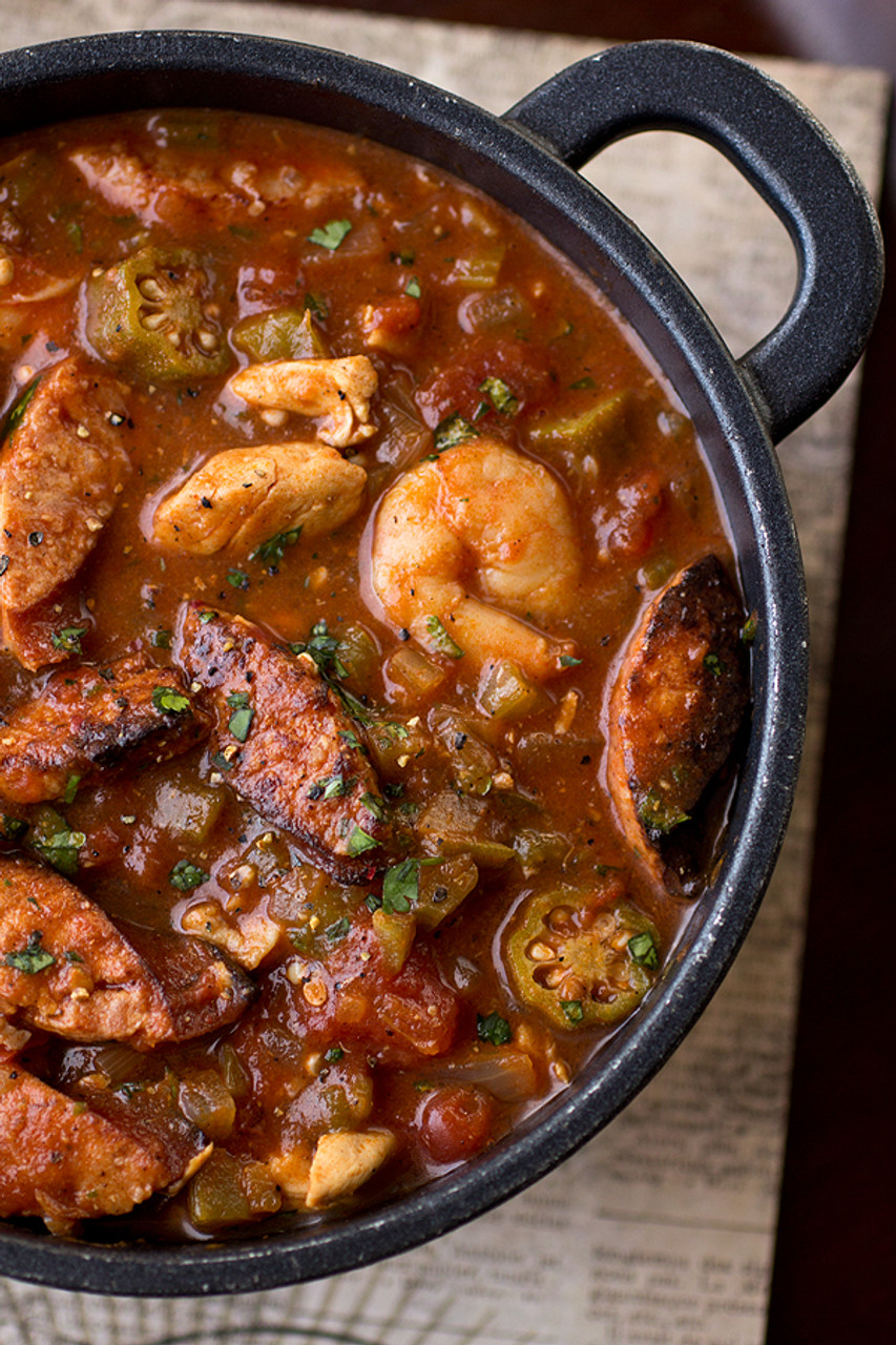 "Gumbo-laya" Stew with Spicy Sausage, Chicken and Shrimp