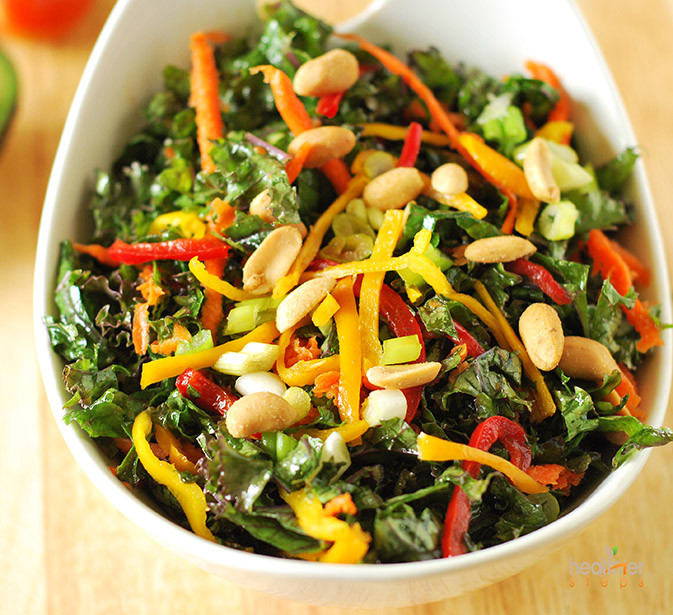 Thai Kale Salad with Creamy Peanut Sauce