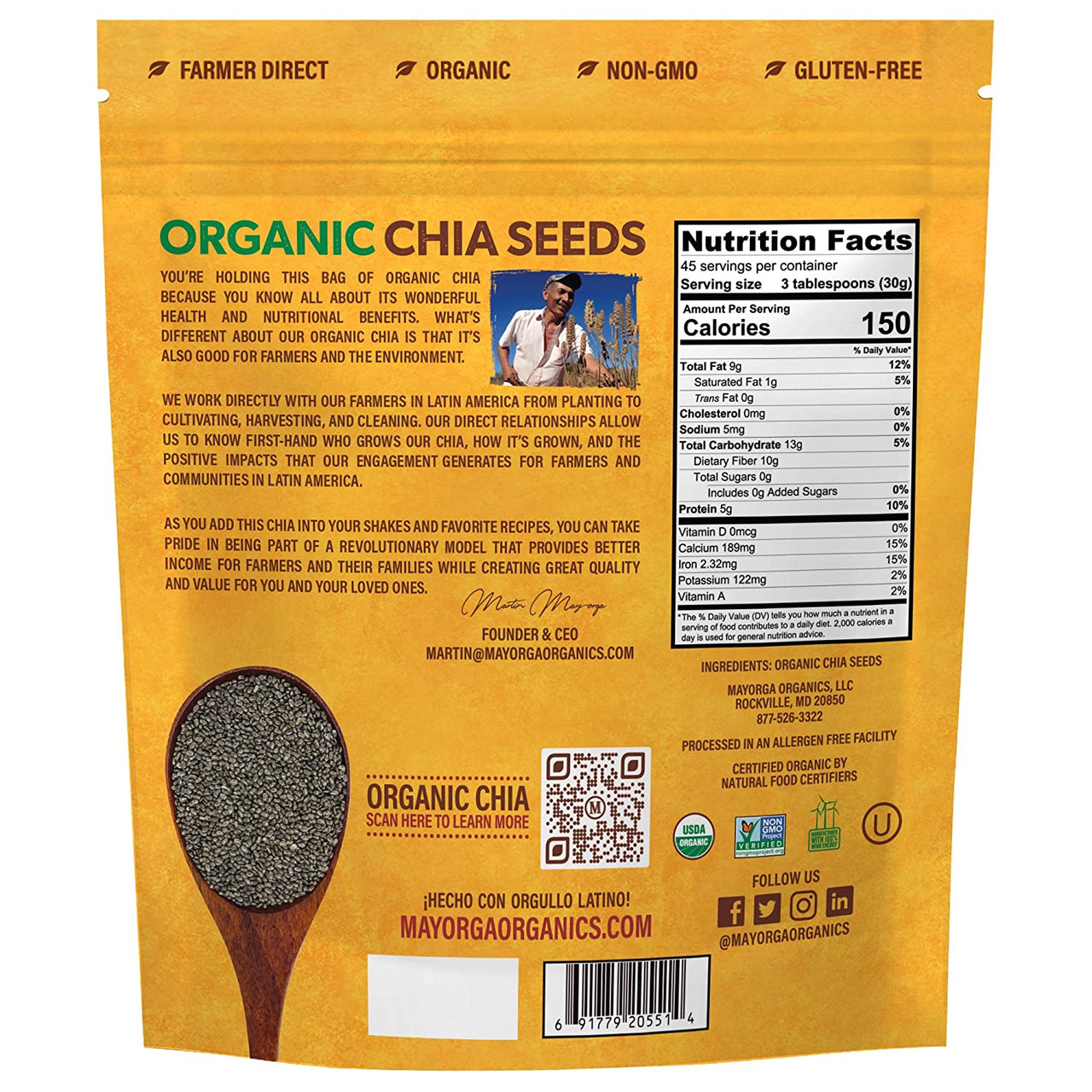 Organics Raw Chia Seeds, 3lb Resealable Bag, GlutenFree