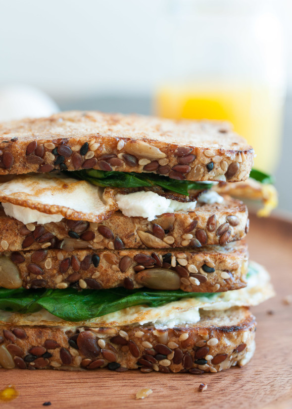 EGG, GREENS AND GOAT CHEESE BREAKFAST SANDWICH