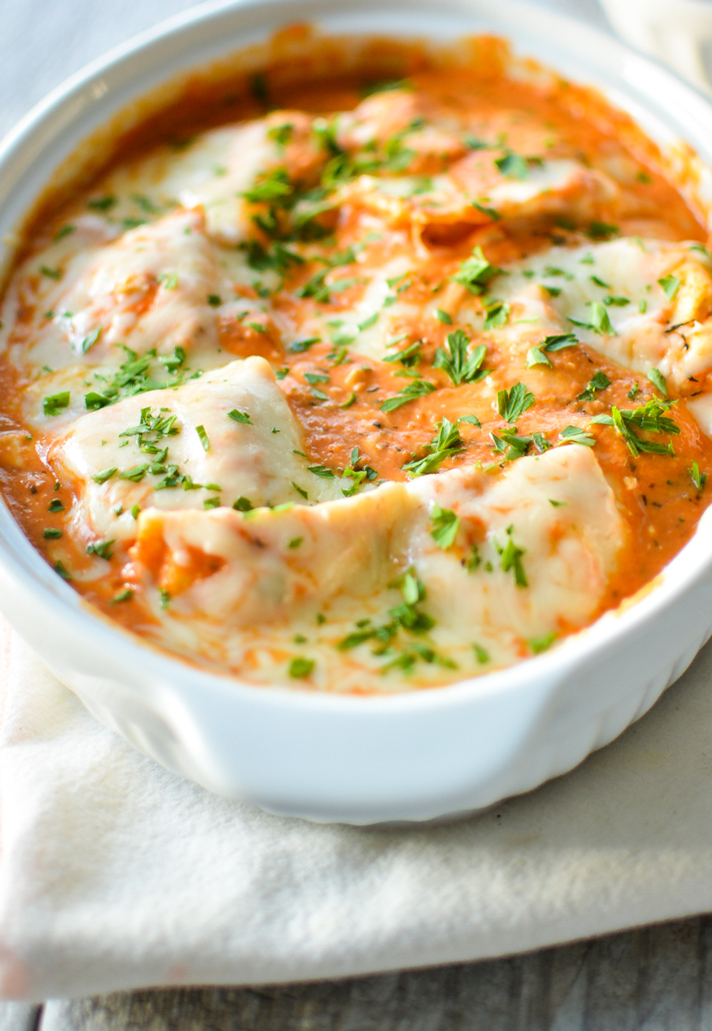 BAKED SEAFOOD RAVIOLI WITH VODKA SAUCE