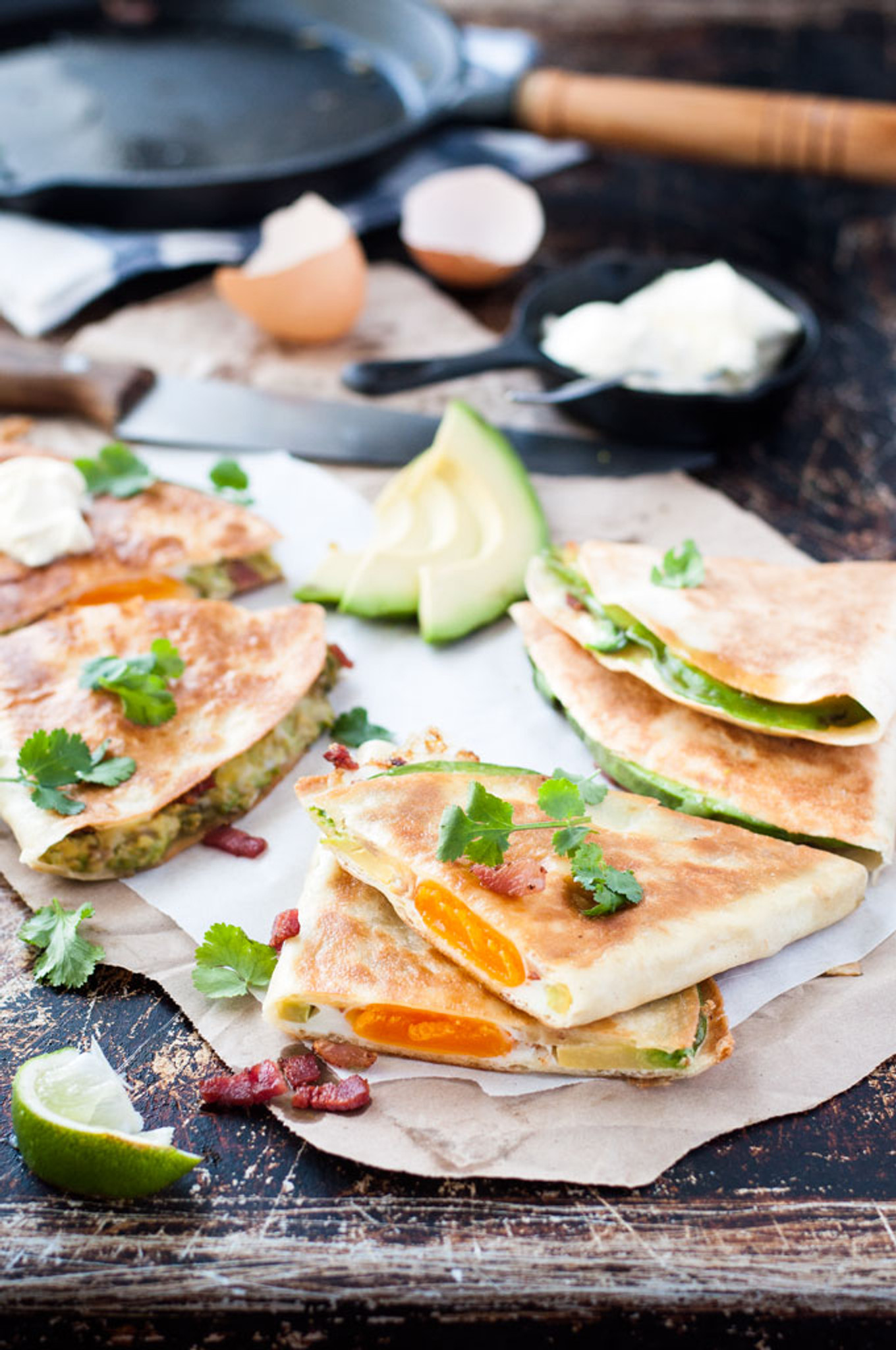 EGG, BACON AND AVOCADO QUESADILLA