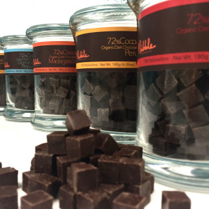 4 Nibblelitos glass jars 72% Cocoa Dark Chocolate from different origins