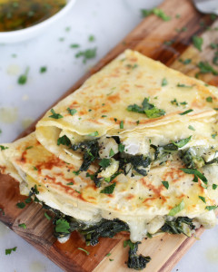 Spinach Artichoke and Brie Crepes with Sweet Honey Sauce Spinach Artichoke and Brie Crepes with Sweet Honey Sauce