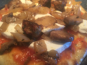 Sausage, Onion, Mushroom & Mozzarella Naan Pizza