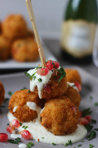 Pomegranate Arancini with Goat Cheese Fonduta Pomegranate Arancini with Goat Cheese Fonduta