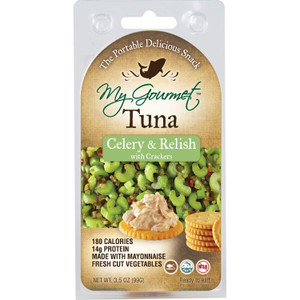 My Gourmet Products, Celery & Relish Tuna Salad with a Sweet-Sour Twist, Select Flaked Light Tuna with Fresh-Cut Veggies & Mayo - 12 Pack My Gourmet Products, Celery & Relish Tuna Salad with a Sweet-Sour Twist, Select Flaked Light Tuna with Fresh-Cut Veggies & Mayo - 12 Pack