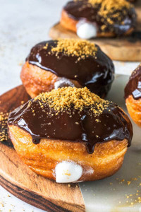 Vegan Mini Baked S'Mores Donuts Marshmallow Cream Filling Chocolate Glaze - 2 Dozen Vegan Mini Baked S'Mores Donuts Marshmallow Cream Filling Chocolate Glaze - 2 Dozen